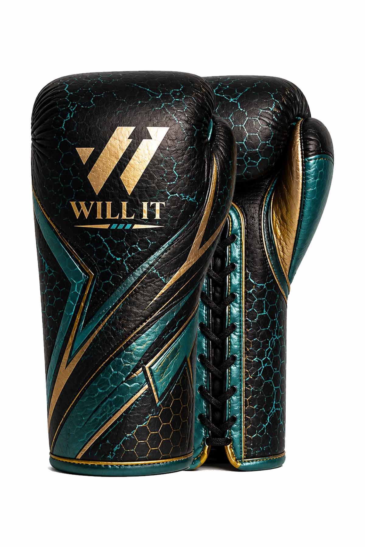 Willit PRO Lace-Up Boxing Gloves Black & Teal (2) Willit PRO Lace-Up Boxing Gloves Black & Teal