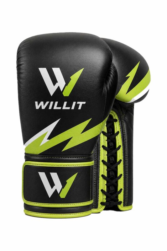 Willit Lace-UP Black & Green Boxing Gloves