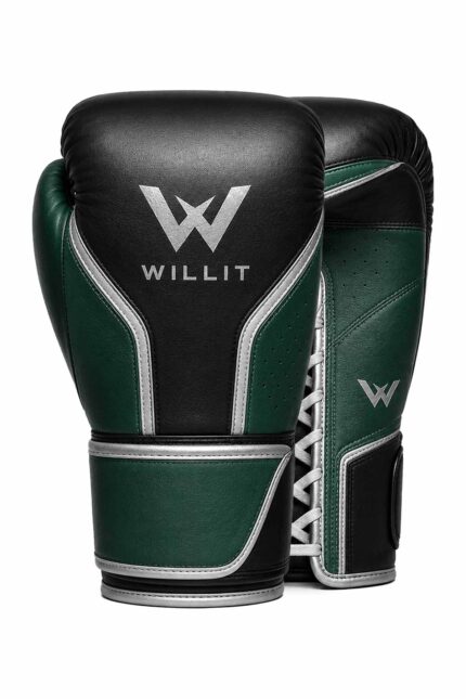Willit Lace-UP Black & Green Panel Boxing Gloves