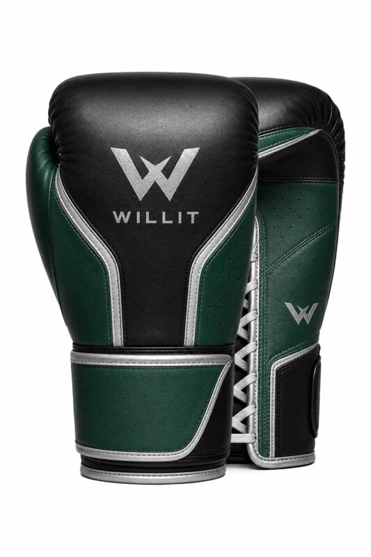 Willit Lace-UP Black & Green Panel Boxing Gloves