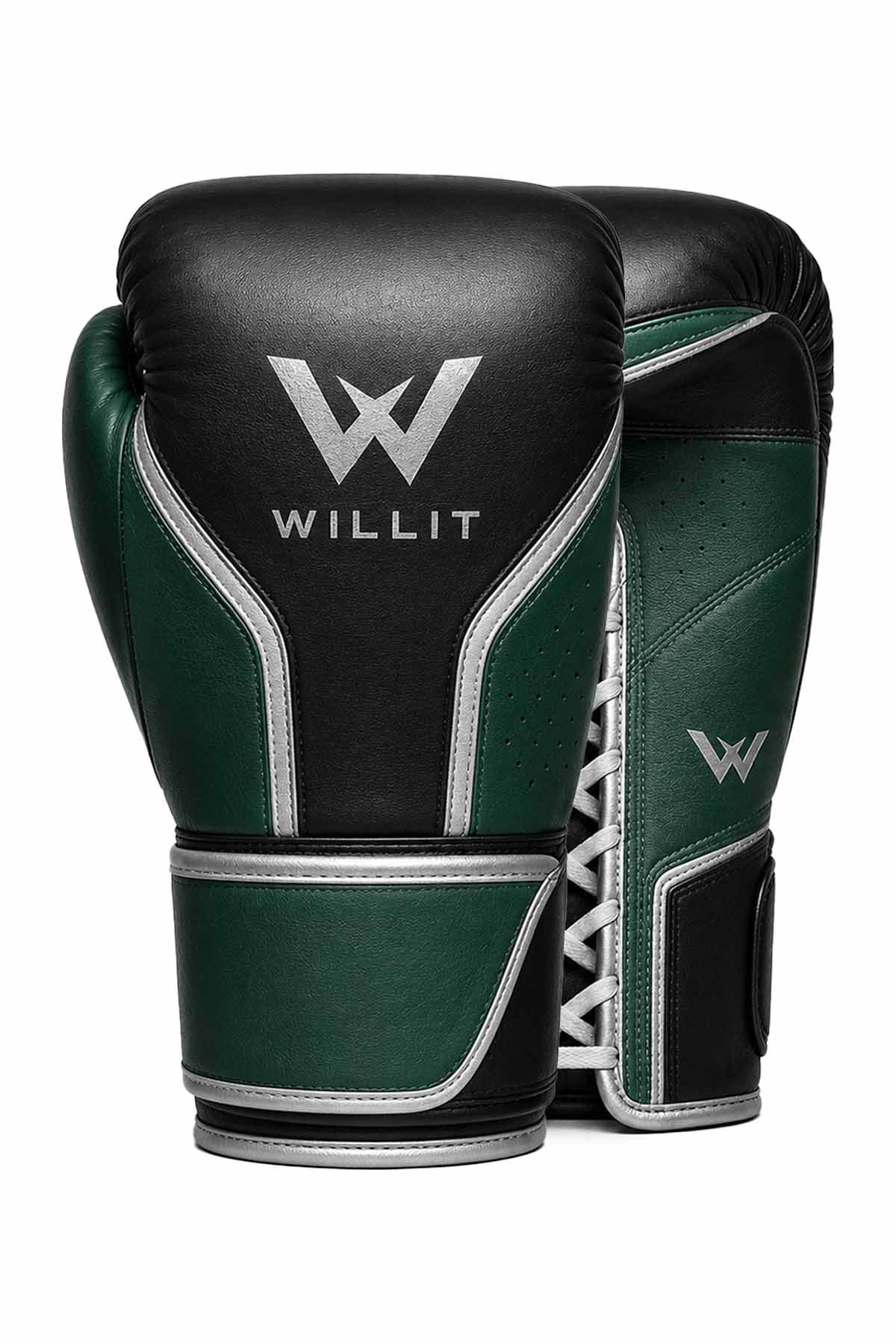 Willit Lace-UP Black & Green Panel Boxing Gloves (1) Willit Lace-UP Black & Green Panel Boxing Gloves