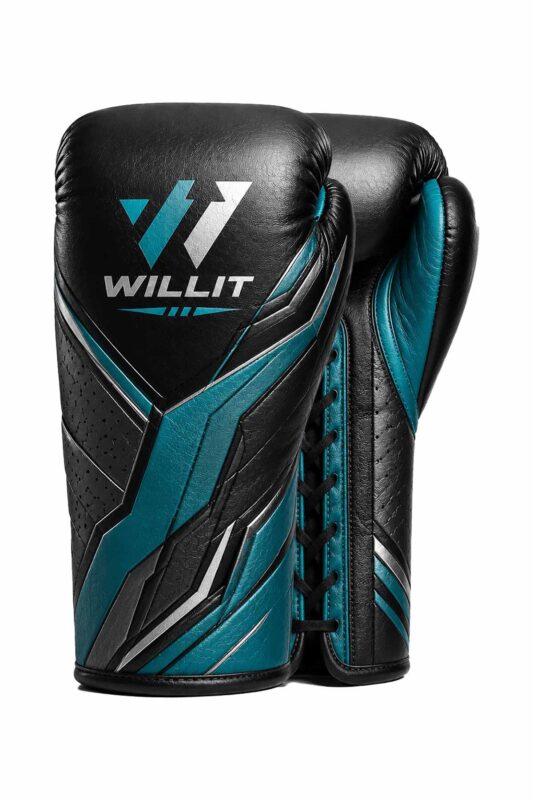 Willit Lace-UP Black & Teal Panel Boxing Gloves