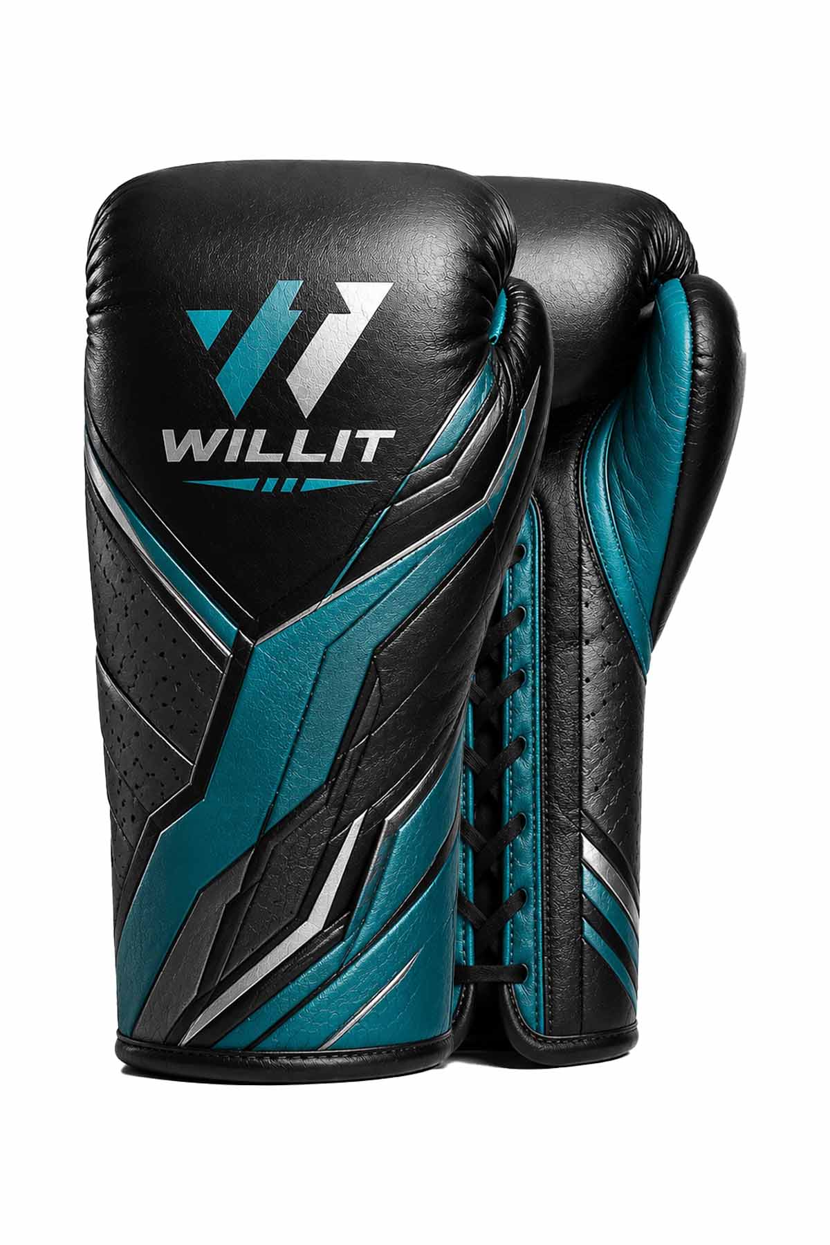 Willit Lace-UP Black & Teal Panel Boxing Gloves (1) Willit Lace-UP Black & Teal Panel Boxing Gloves
