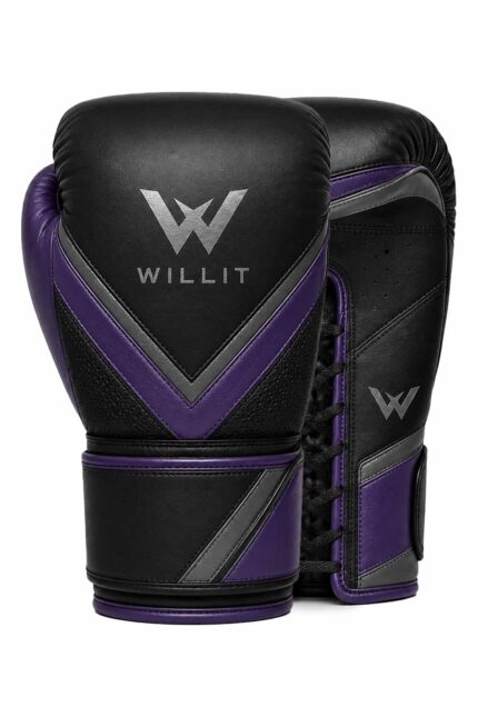 Willit Lace-UP Chevron Black & Purple Boxing Gloves