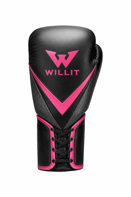 Willit Lace-Up Black & Pink V-Shape Boxing Gloves