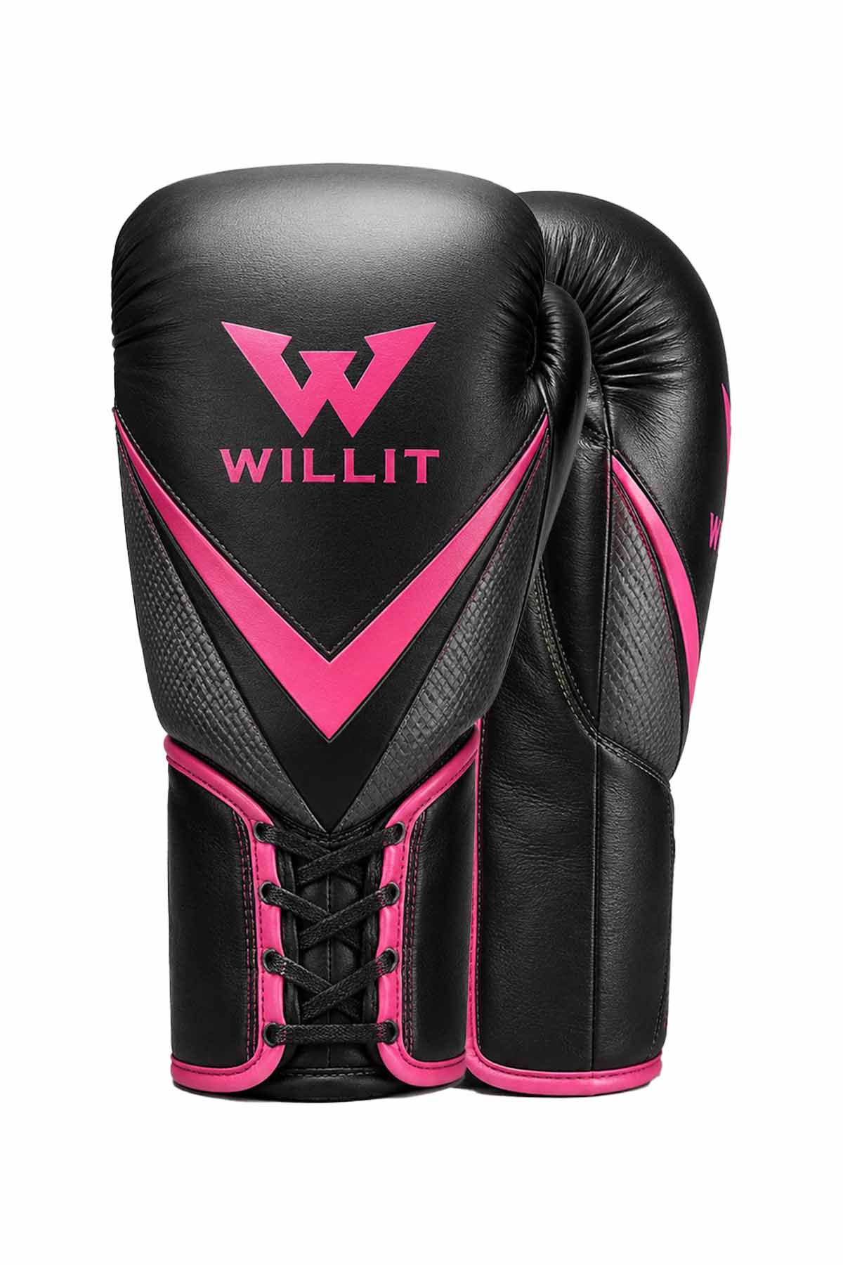 Willit Lace-Up Black & Pink V-Shape Boxing Gloves (2) Willit Lace-Up Black & Pink V-Shape Boxing Gloves