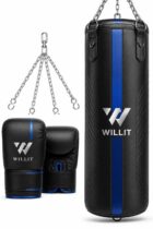 Willit 4ft 5ft 3-in-1 Black Blue Punch Bag with Mitts Set