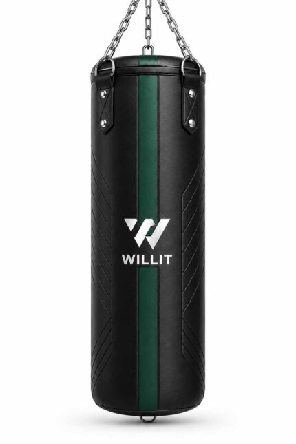 Willit 4ft 5ft 3-in-1 Black Green Punch Bag with Mitts Set
