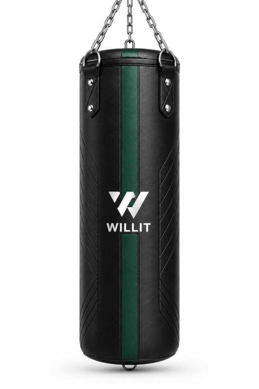 Willit 4ft 5ft 3-in-1 Black Green Punch Bag with Mitts Set