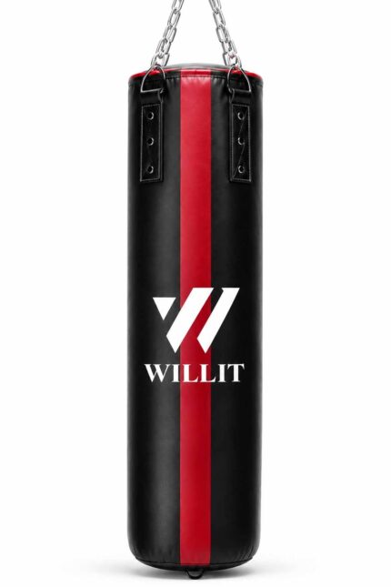 Willit 4ft 5ft 3-in-1 Red Black Punch Bag with Mitts Set