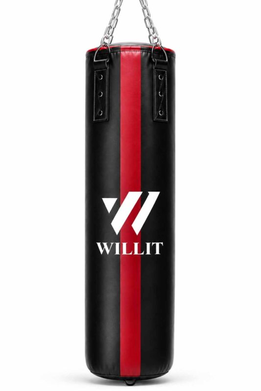 Willit 4ft 5ft 3-in-1 Red Black Punch Bag with Mitts Set