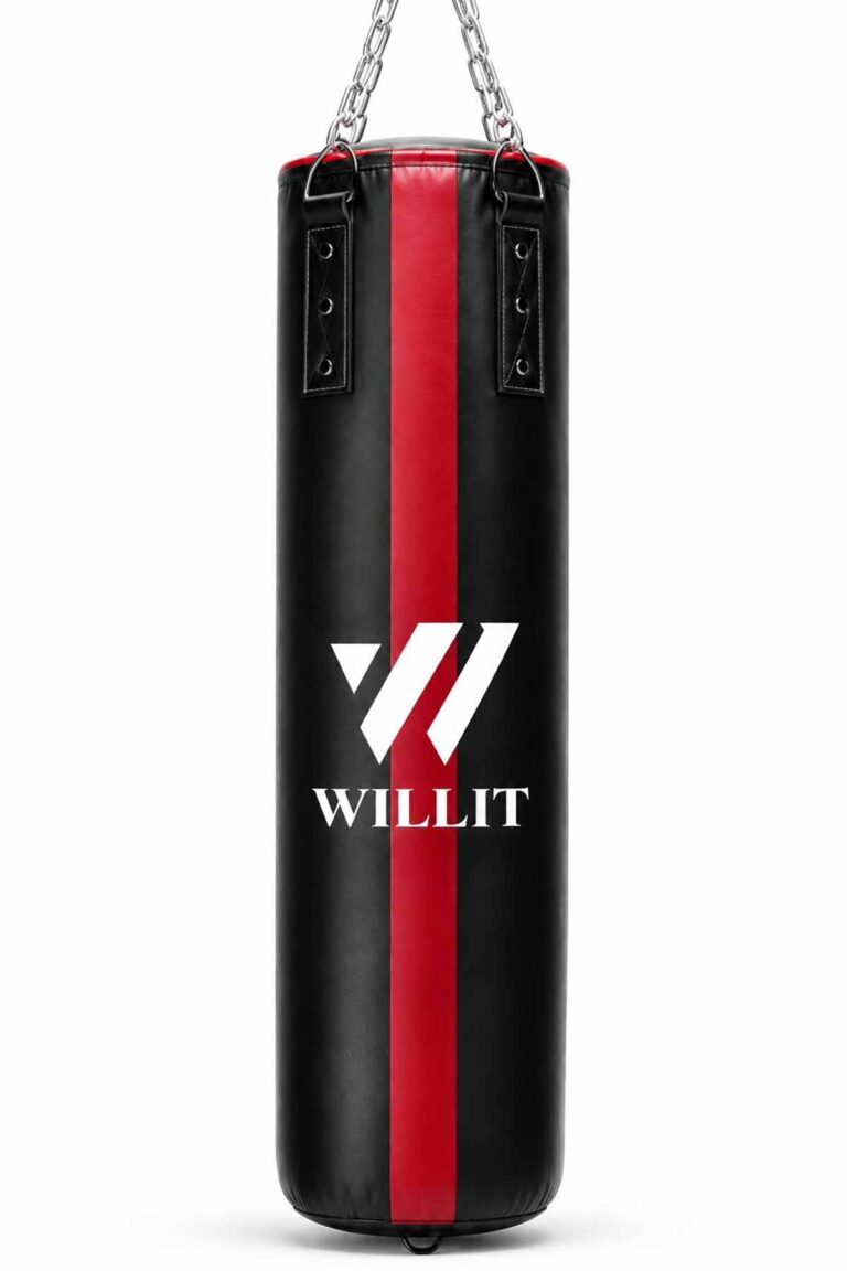 Willit 4ft 5ft 3-in-1 Red Black Punch Bag with Mitts Set